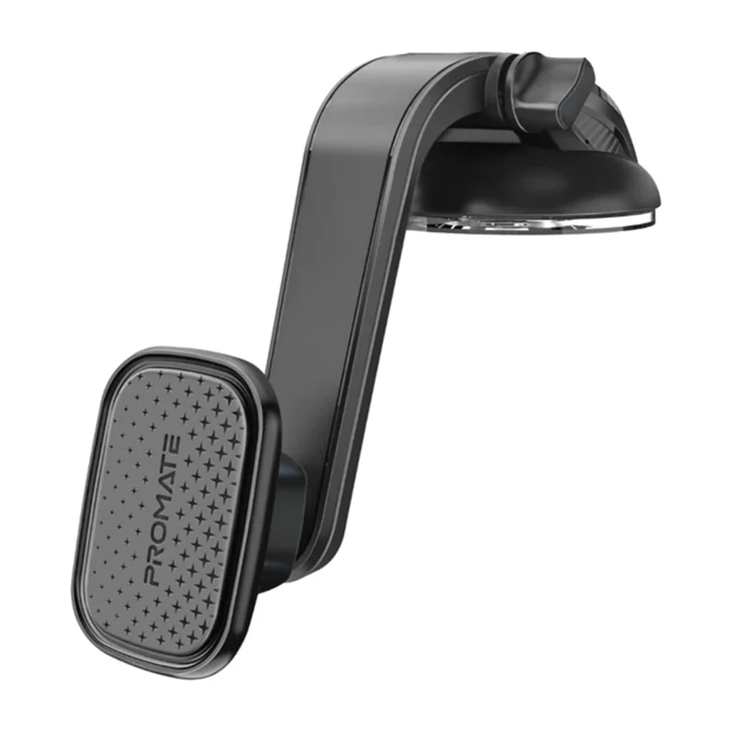 Promate MagMount-XL SecureGrip™ Magnetic Smartphone Holder – Cradleless Windshield & Dashboard Mount for iPhone with Adjustable Arm
