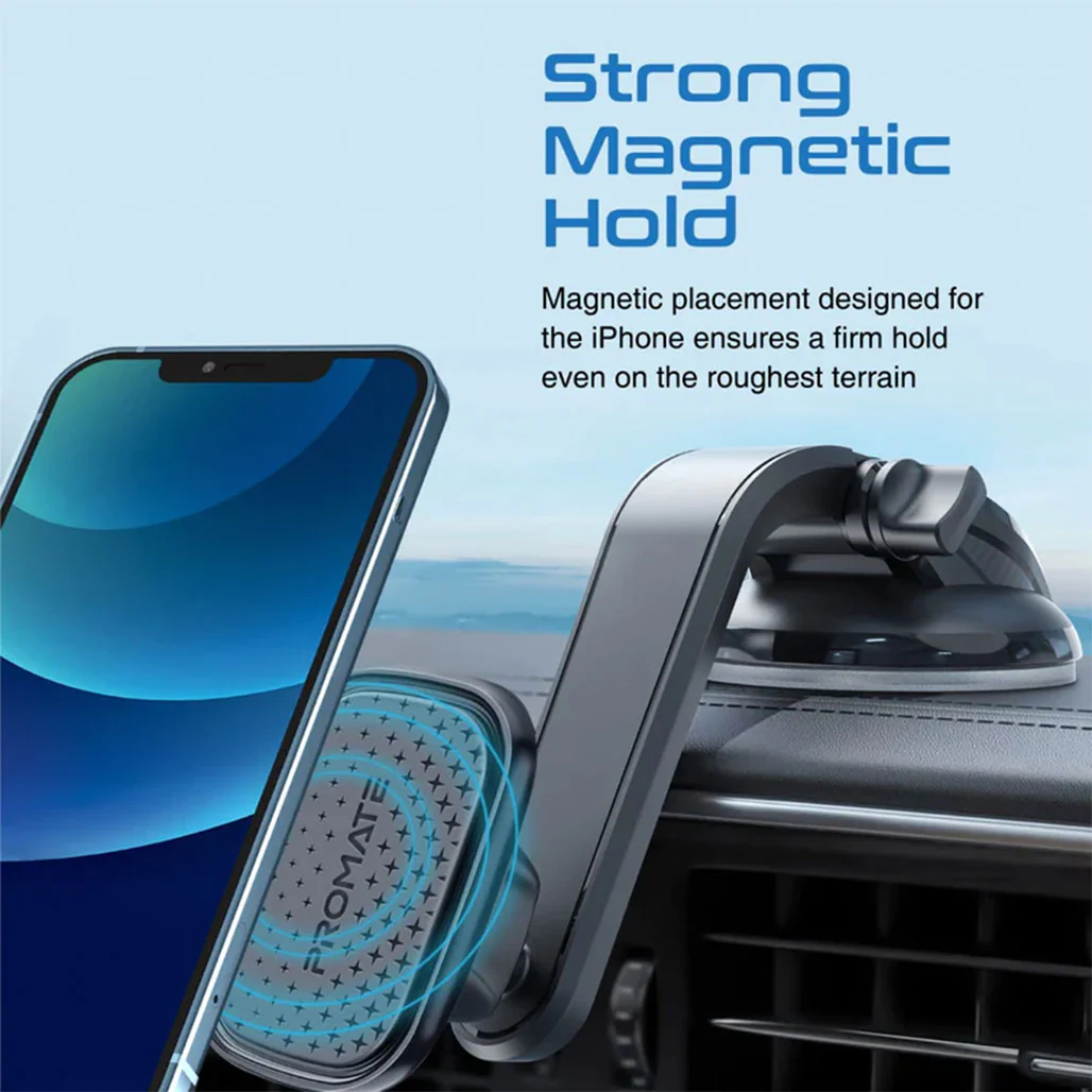 Promate MagMount-XL SecureGrip™ Magnetic Smartphone Holder – Cradleless Windshield & Dashboard Mount for iPhone with Adjustable Arm - Image 4