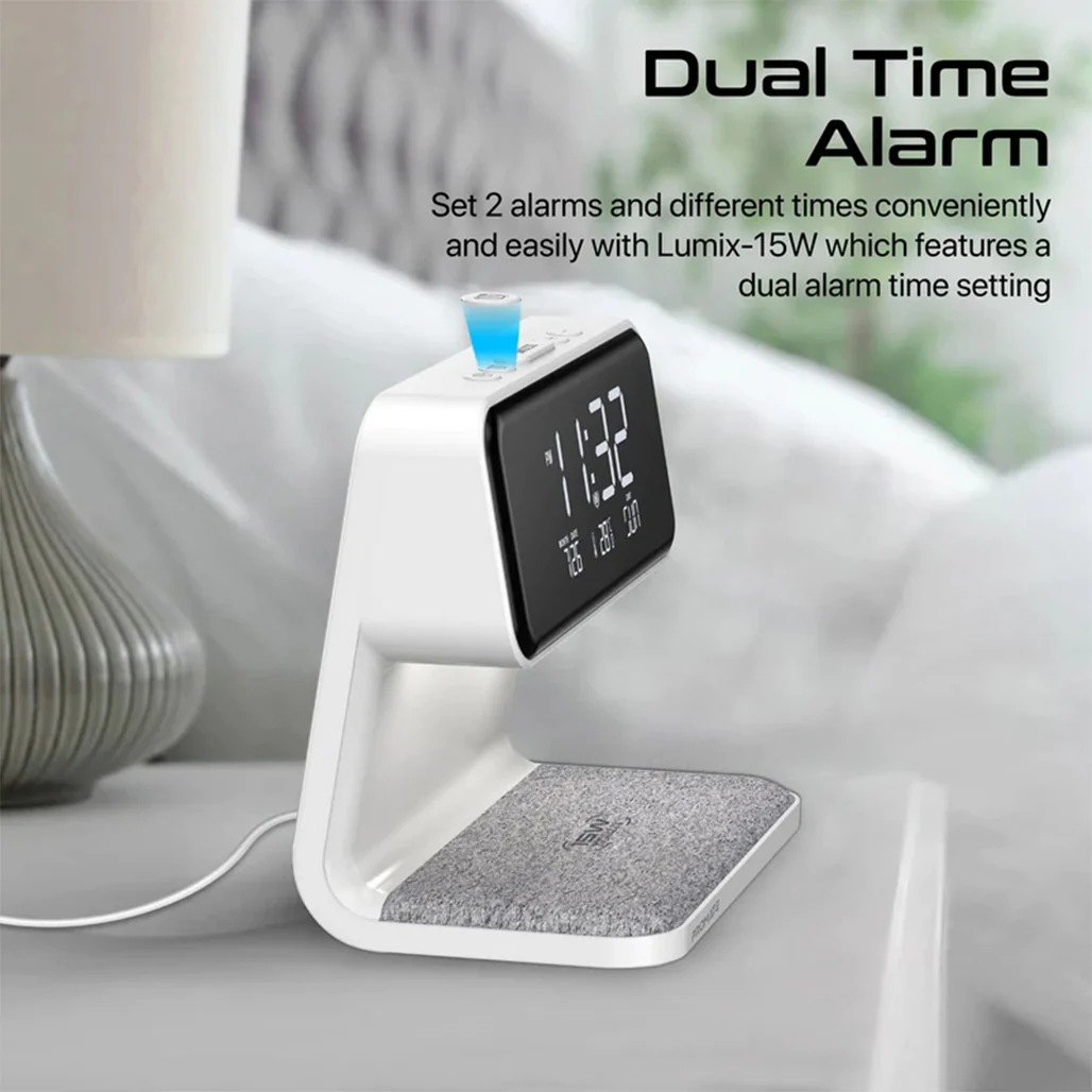 Promate Lumix-15W Multi-Function LED Alarm Clock with 15W Wireless Charger - Image 7