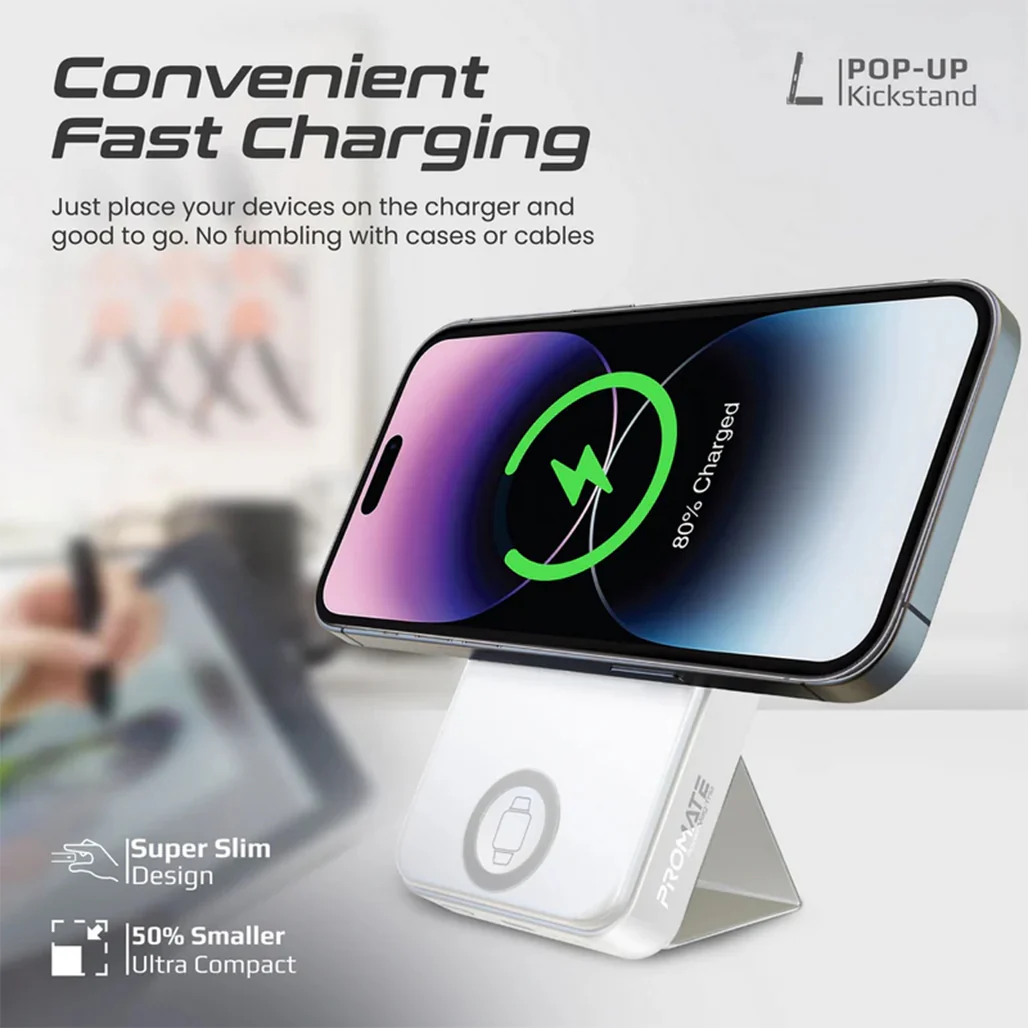 Promate PowerMag-Trio - SuperCharge MagSafe Compatible & Apple Watch Wireless Charging Power Bank - Image 3