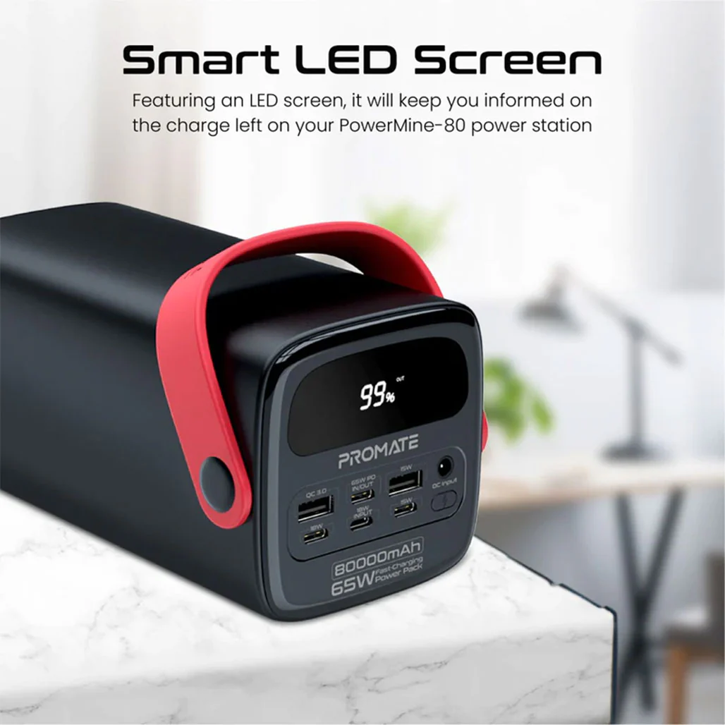 Promate PowerMine-80 - 80000mAh High-Capacity 65W Fast-Charging Power Pack with LED Light - Image 4