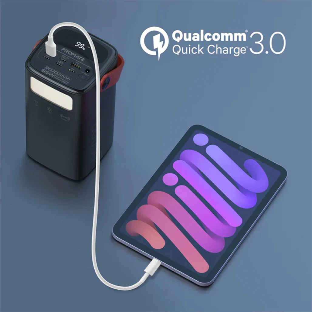 Promate PowerMine-80 - 80000mAh High-Capacity 65W Fast-Charging Power Pack with LED Light - Image 9
