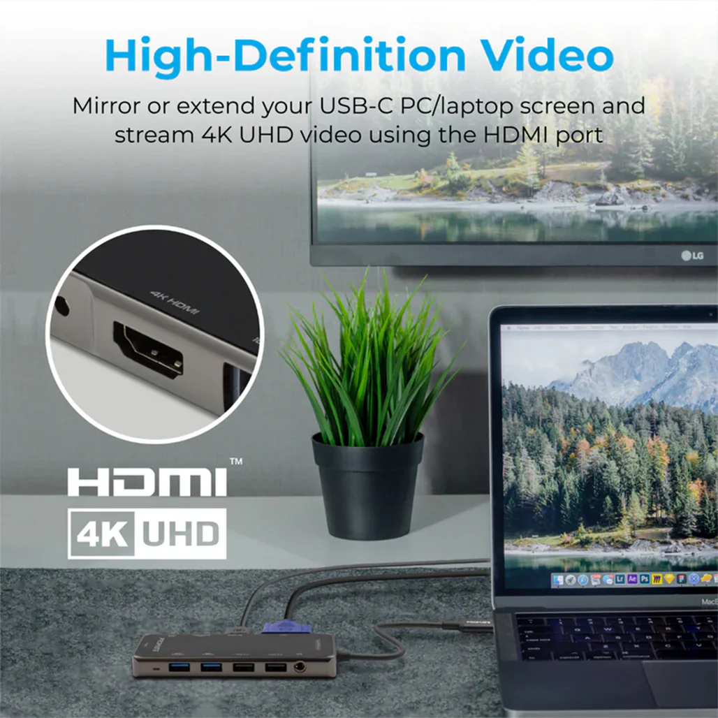 Promate PrimeHub-Pro Ultra-Fast Multiport USB-C Hub with 100W Power Delivery, 4K HDMI, VGA, Ethernet, USB Ports, SD/TF Card Reader - Image 4