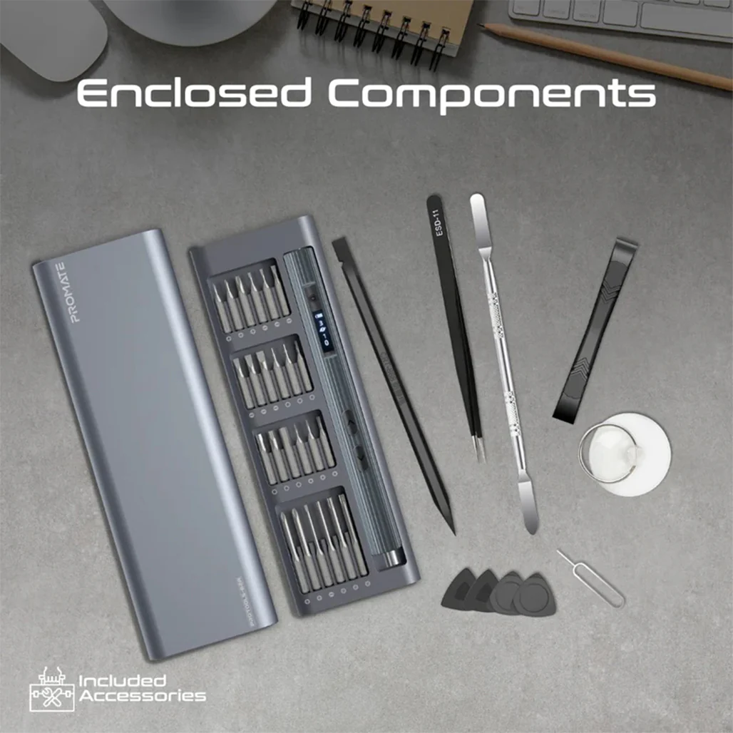 Promate ProTools-62A - 62-Piece Cordless Electric Screwdriver Kit with LED Light and High-Quality S2 Steel Bits - Image 3