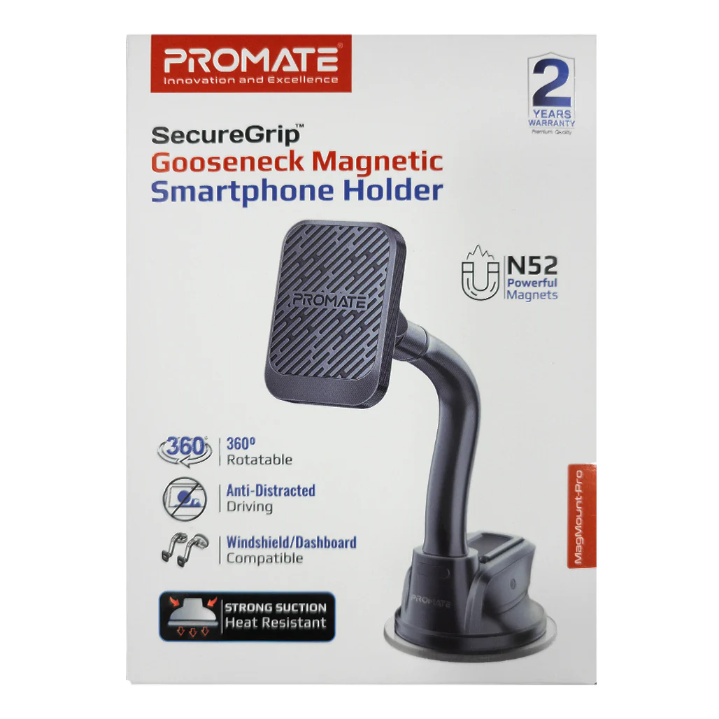Promate SecureGrip Gooseneck Magnetic Smartphone Holder | MagMount-Pro – 360˚ Rotatable, N52 Magnets, Heat-Resistant Suction Cup - Image 2