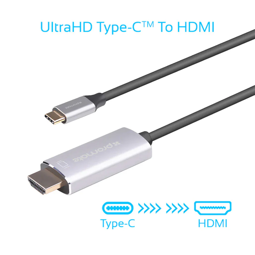 Promate USB-C to HDMI Audio Video Cable | UltraHD 4Kx2K at 60Hz, 180cm FlexShield™ PVC Cable - Image 2