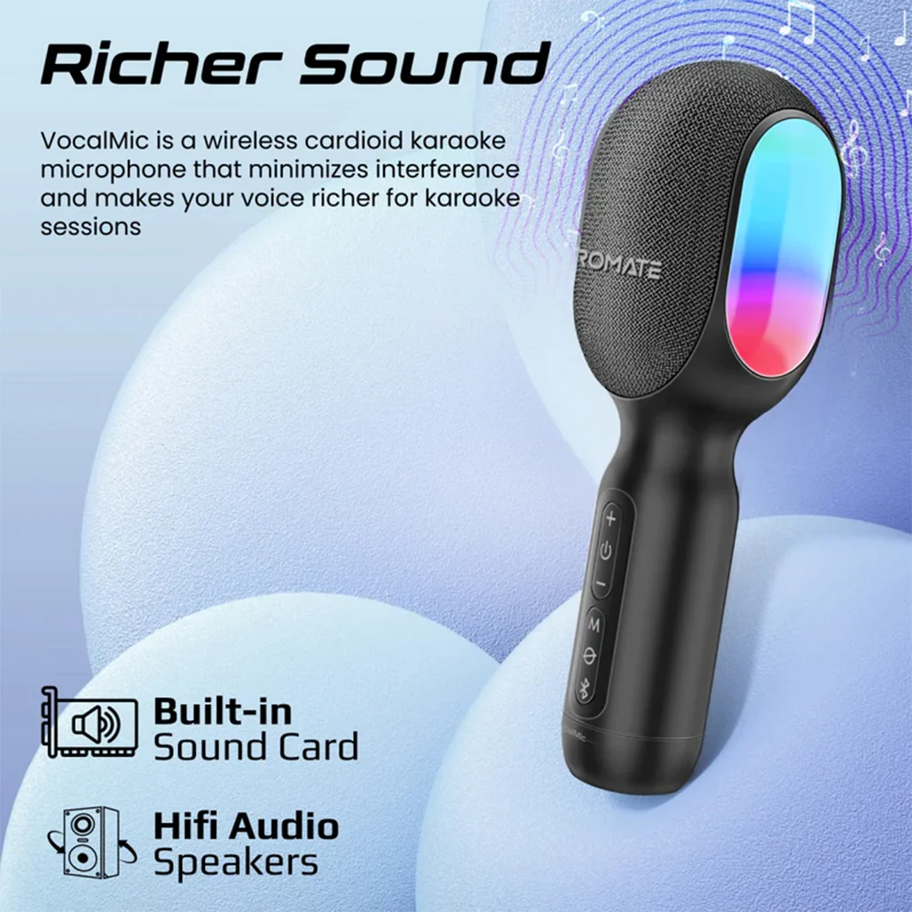 Promate VocalMic 5-in-1 Wireless Karaoke Microphone & Speaker -Black - Image 3