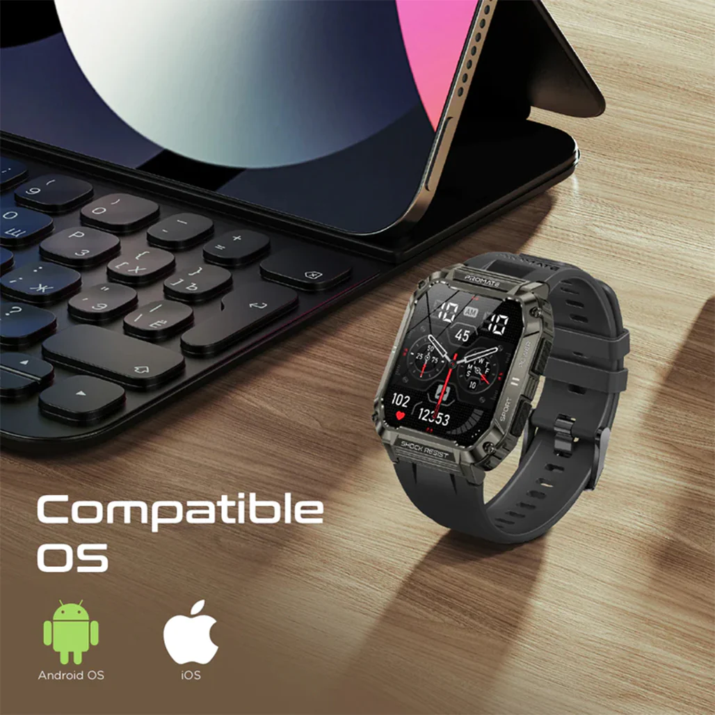 Promate XWatch-S19 Fitness Smartwatch with Bluetooth Calling - Black - Image 9