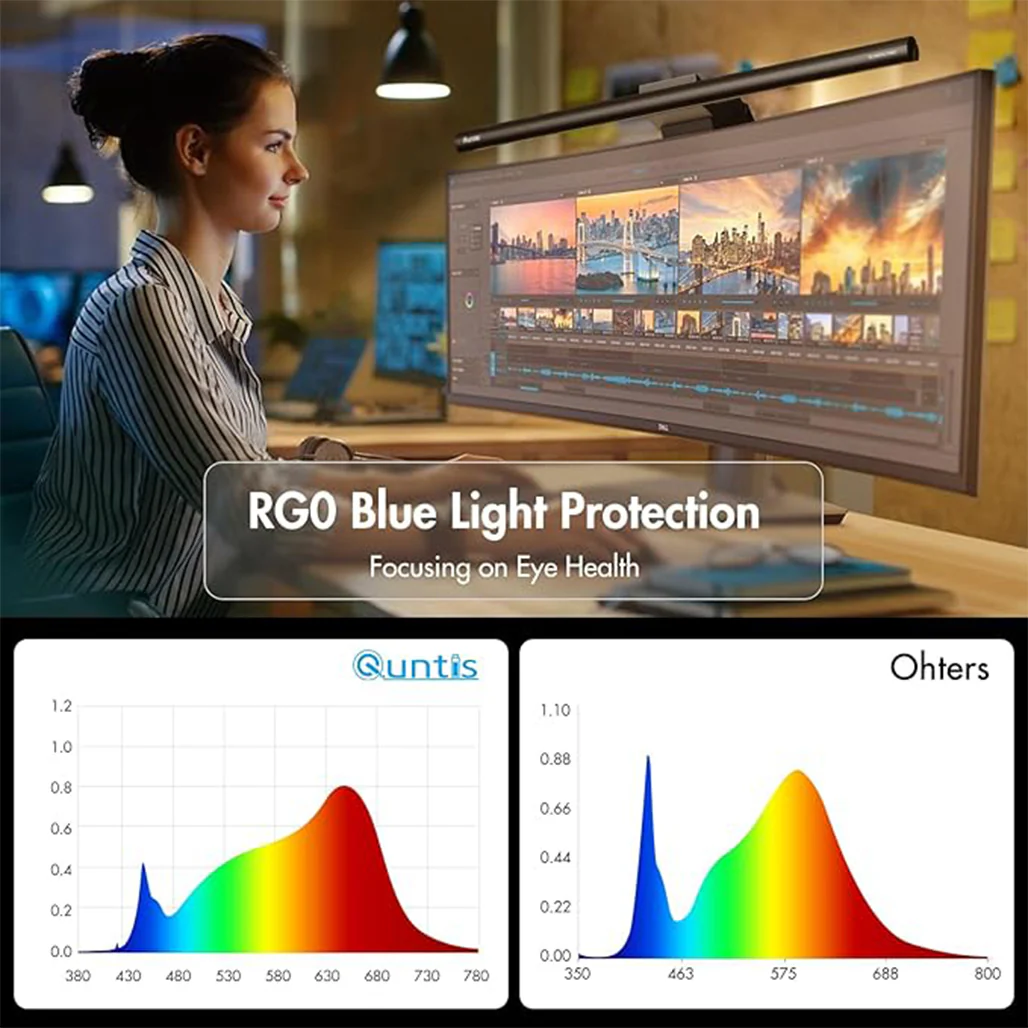 Quntis Curved Monitor Light Bar with Remote Control – 42.5cm LED Eye Care Screen Lamp, Auto Dimming, Anti-Blue Light, Stepless Hue Adjustment, RA95+ for Office & Home - Image 6