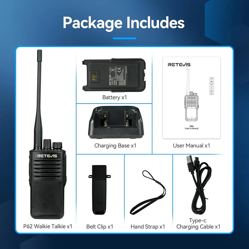 Retevis P62 Walkie Talkie - Long Range IP68 Waterproof Dual Band Radio - Image 2