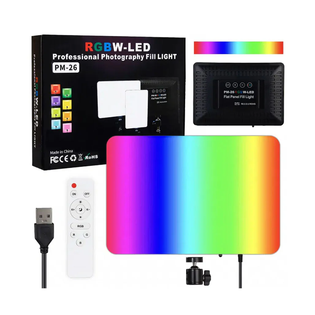 RGBW-LED PM-26 Professional Photography Fill Light – Adjustable LED Light with Remote Control for Video & Photo