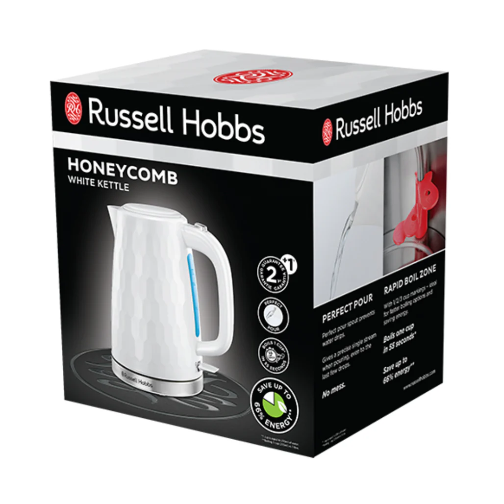 Russell Hobbs Honeycomb Kettle White – 1.7L Rapid Boil Electric Kettle - Image 4