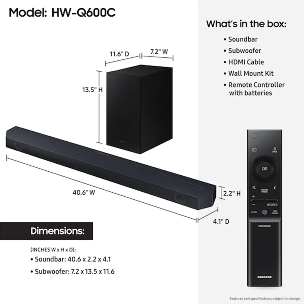 Samsung 3.1.2ch Dolby Atmos Soundbar with Q-Symphony - HW-Q600C - Image 6