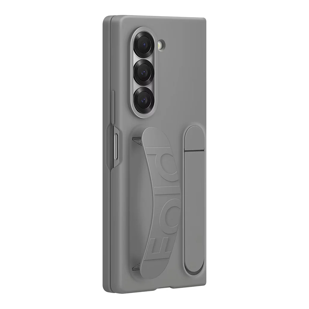 Samsung Galaxy Z Fold6 Silicone Case - Gray, Dual Grip and Stand Functionality - Image 3