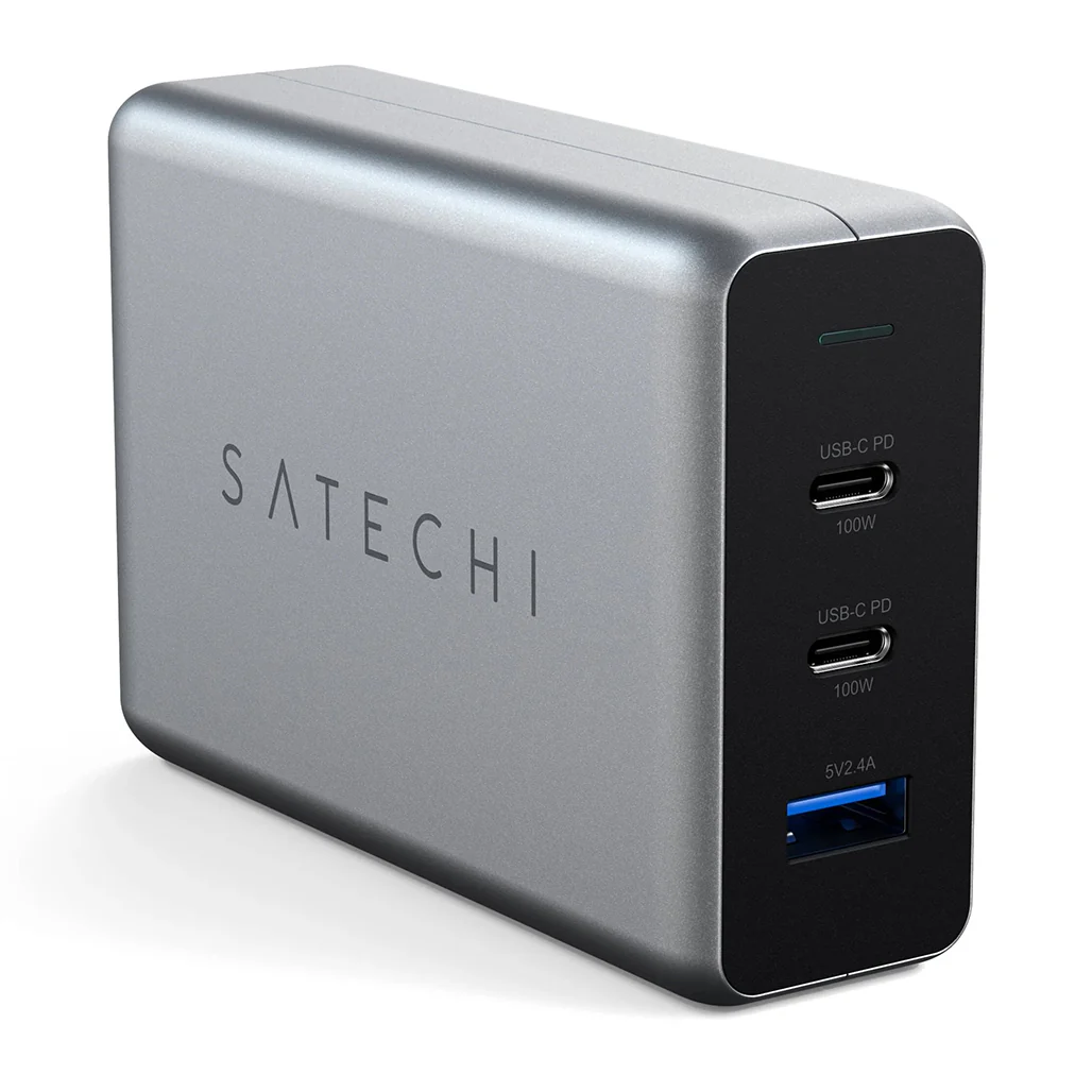 Satechi 100W USB-C PD Compact GaN Charger with Dual USB-C Ports and USB-A Charging