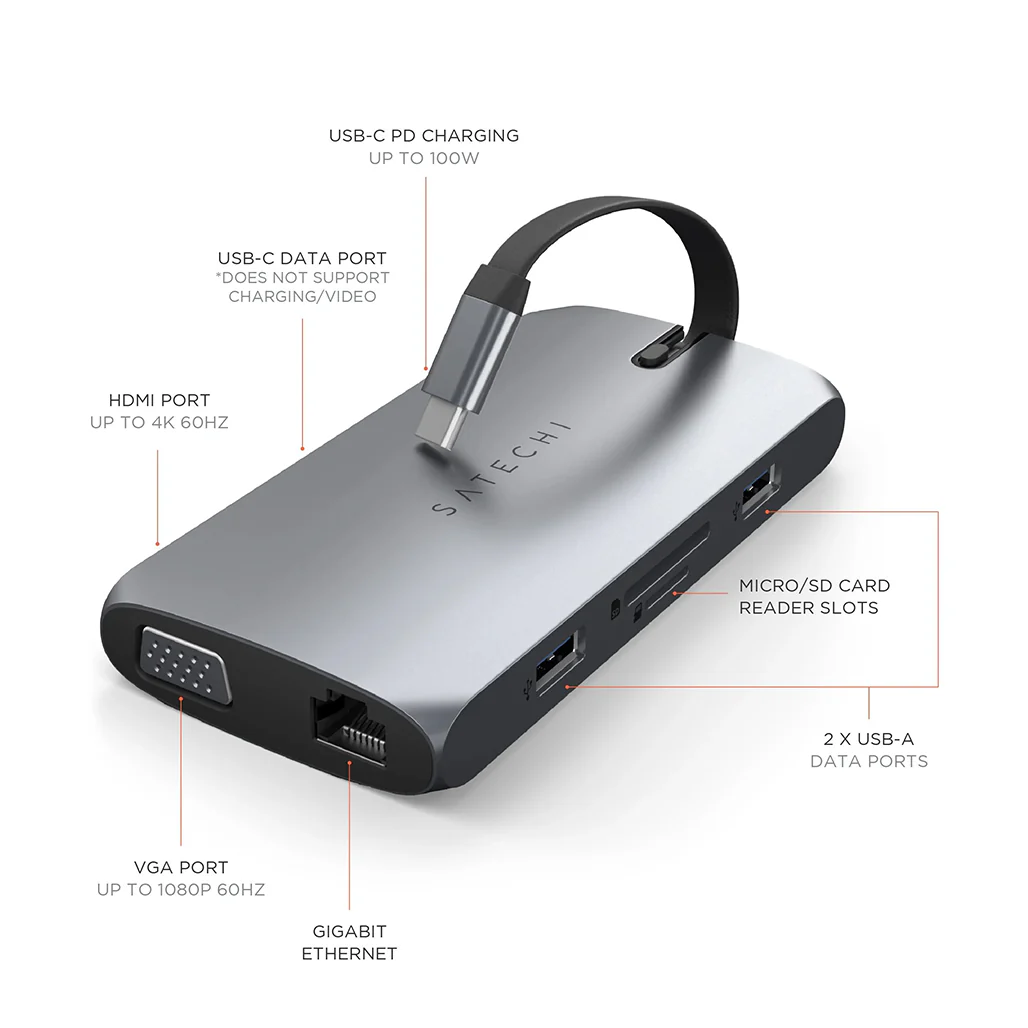 Satechi USB-C On-the-Go Multiport Adapter – 4K HDMI, VGA, Gigabit Ethernet, and USB Ports - Image 4