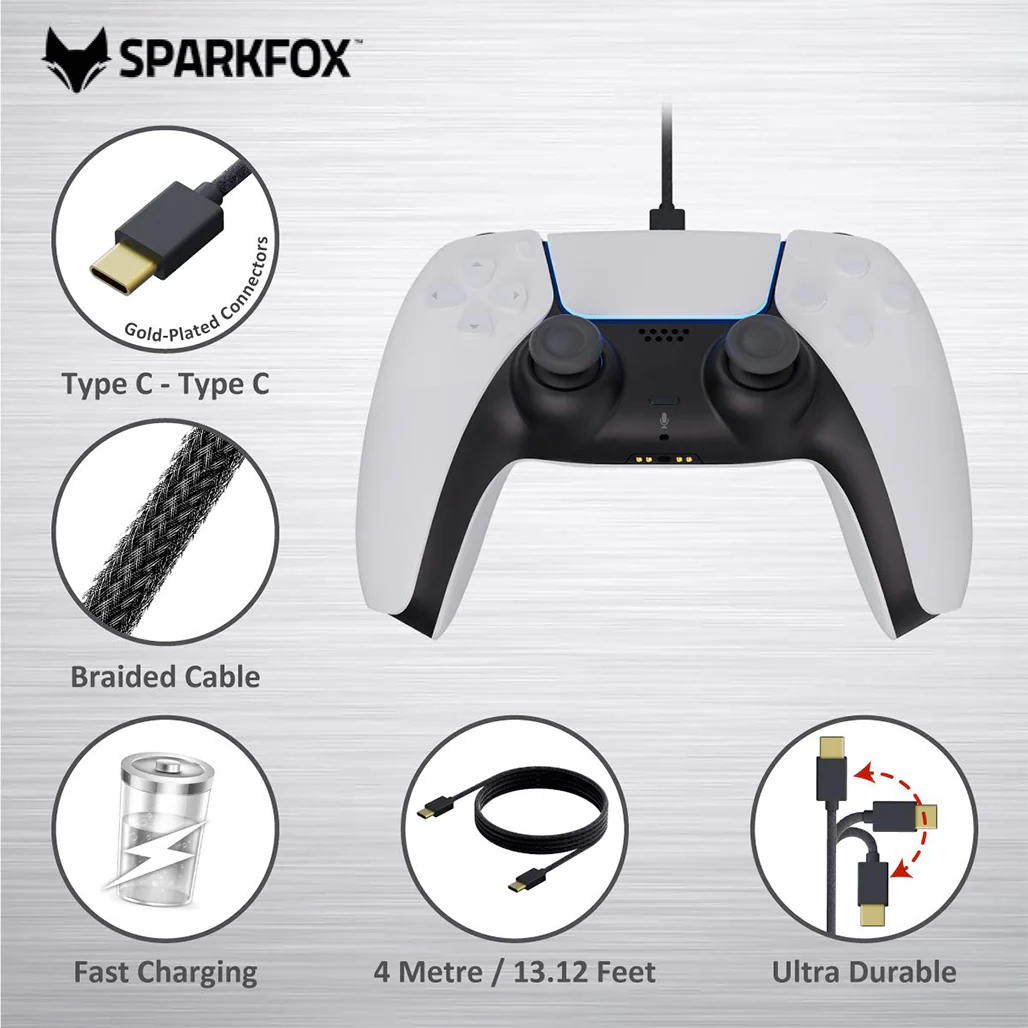 Sparkfox PlayStation 5 Premium Braided Data & Charge Cable (4 meters, Type-C to Type-C) - Image 4