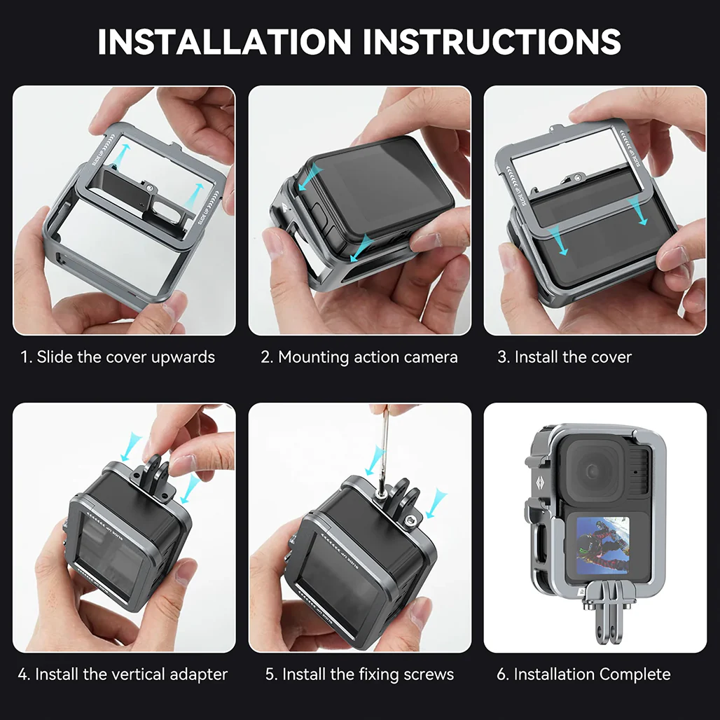 TELESIN Aluminum Protective Cage for GoPro Hero 13 – Full Body Housing with Cold Shoe Mount, HDMI/USB Access, Quick Release Compatible - Image 4