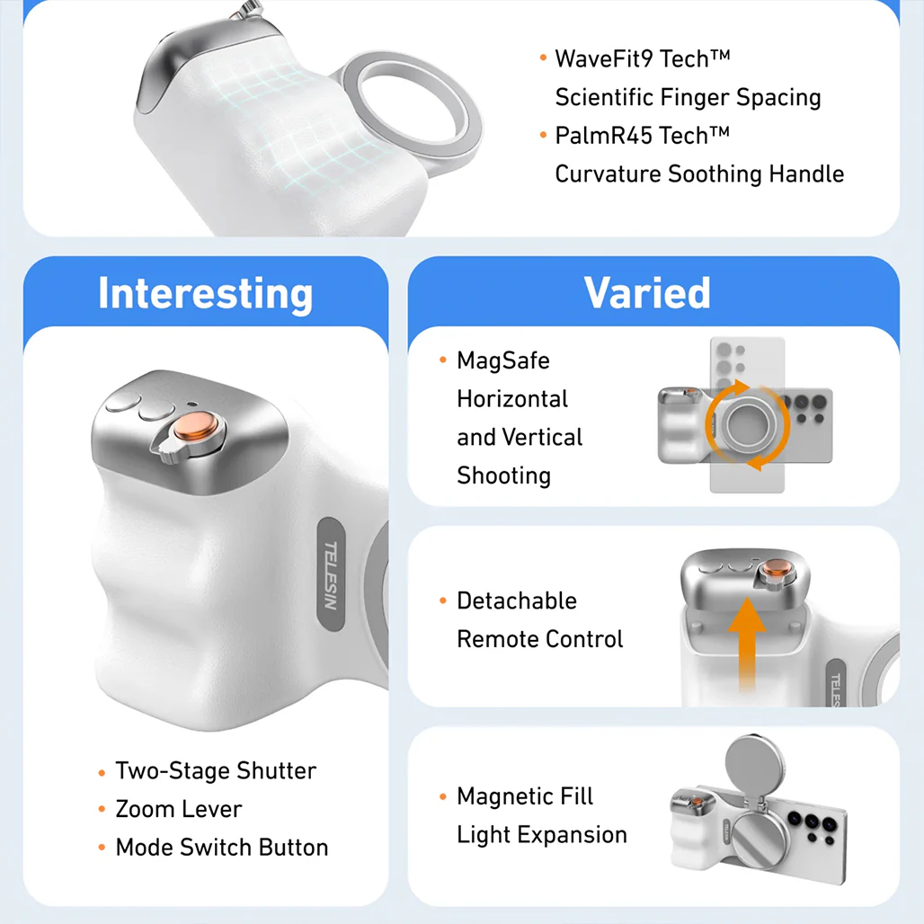 Telesin Fun Shot Magnetic Phone Grip – Ultra-Strong N52 Magnets, Ergonomic Handheld Design with telesin original light - Image 15