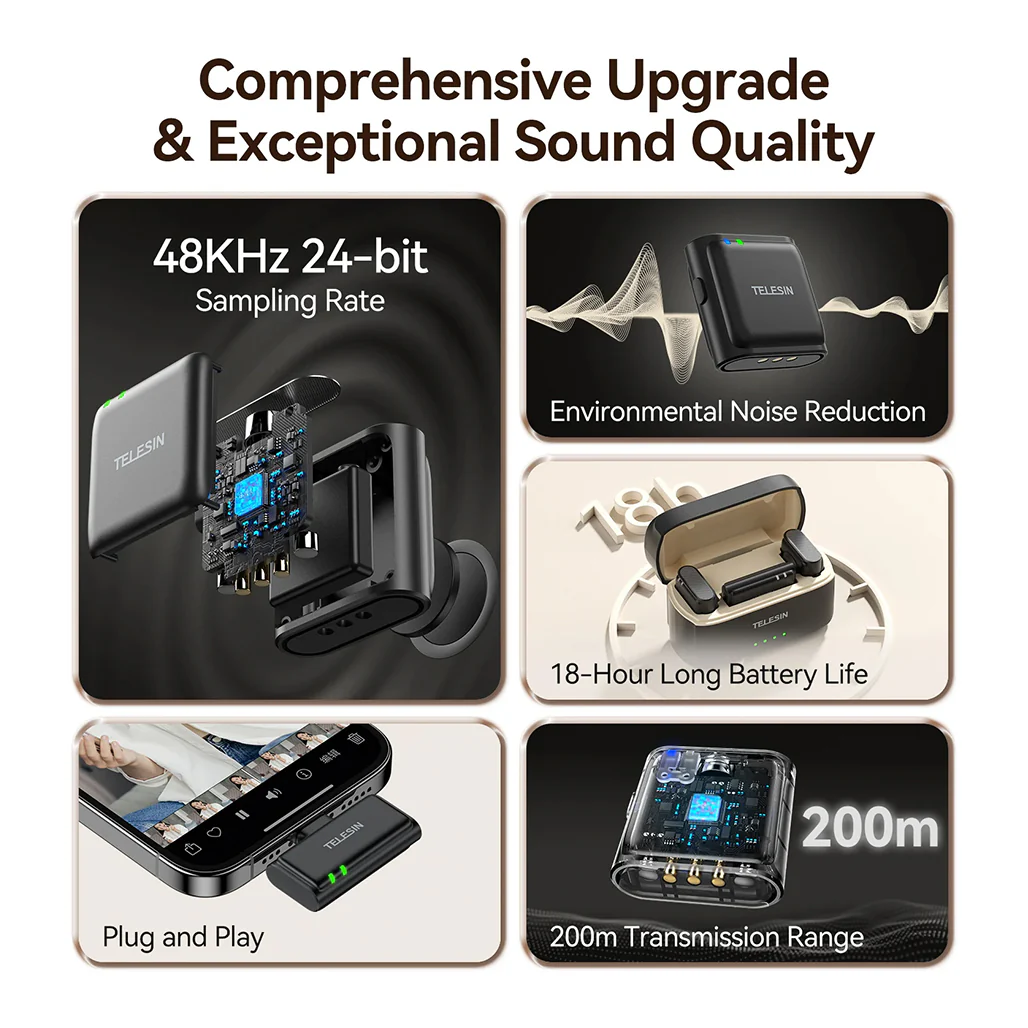 TELESIN Wireless Lavalier Microphone with Noise Cancellation & USB-C Compatibility - Image 13