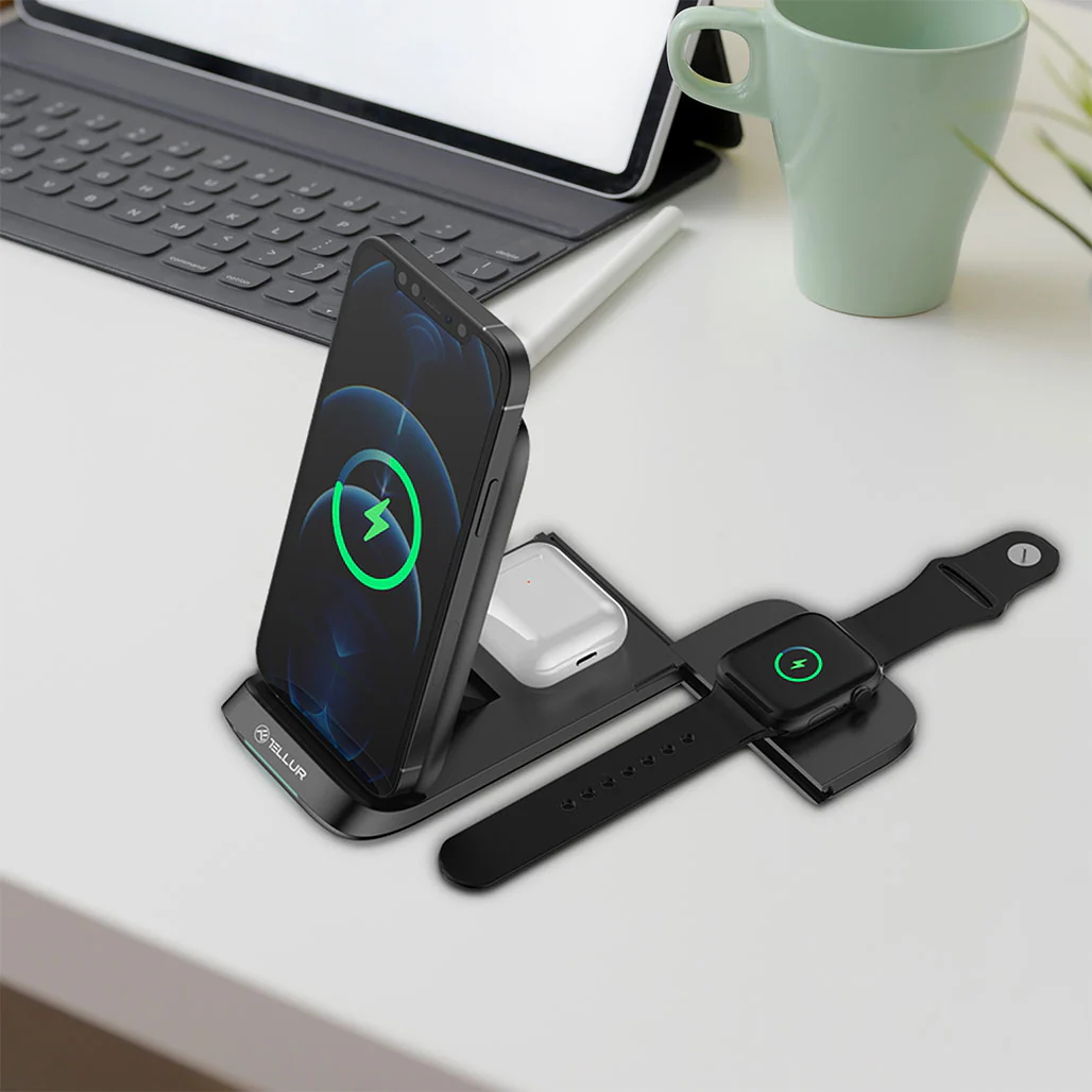 Tellur 3-In-1 Wireless Desk Charger – Fast Charging Station for Smartphone, Earbuds, and Apple Watch - Image 3