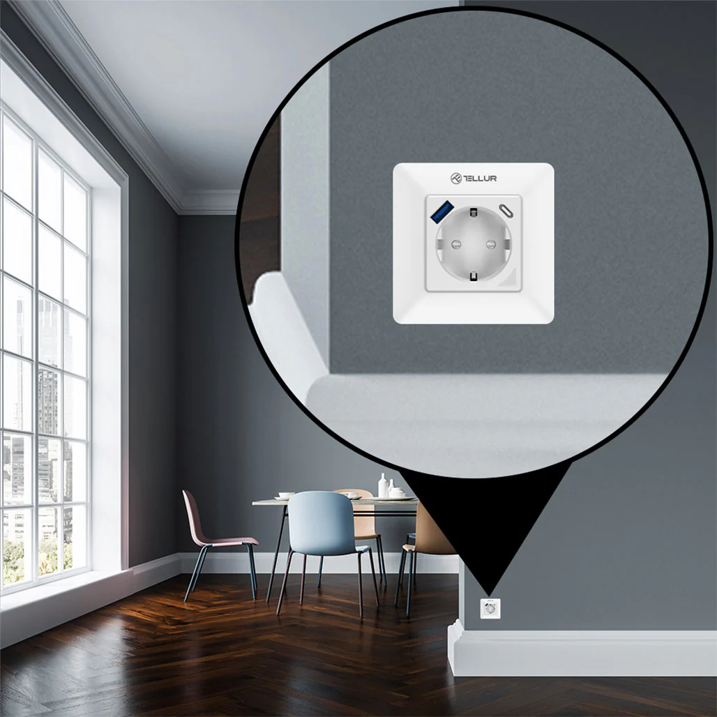 Tellur Smart WiFi Wall Plug with Energy Monitoring, 3600W, 16A, PD20W, USB 18W, Child Protection - White - Image 3