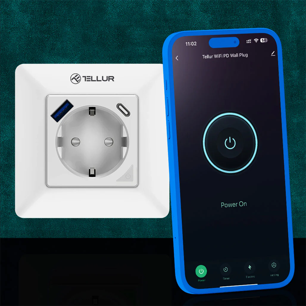 Tellur Smart WiFi Wall Plug with Energy Monitoring, 3600W, 16A, PD20W, USB 18W, Child Protection - White - Image 6