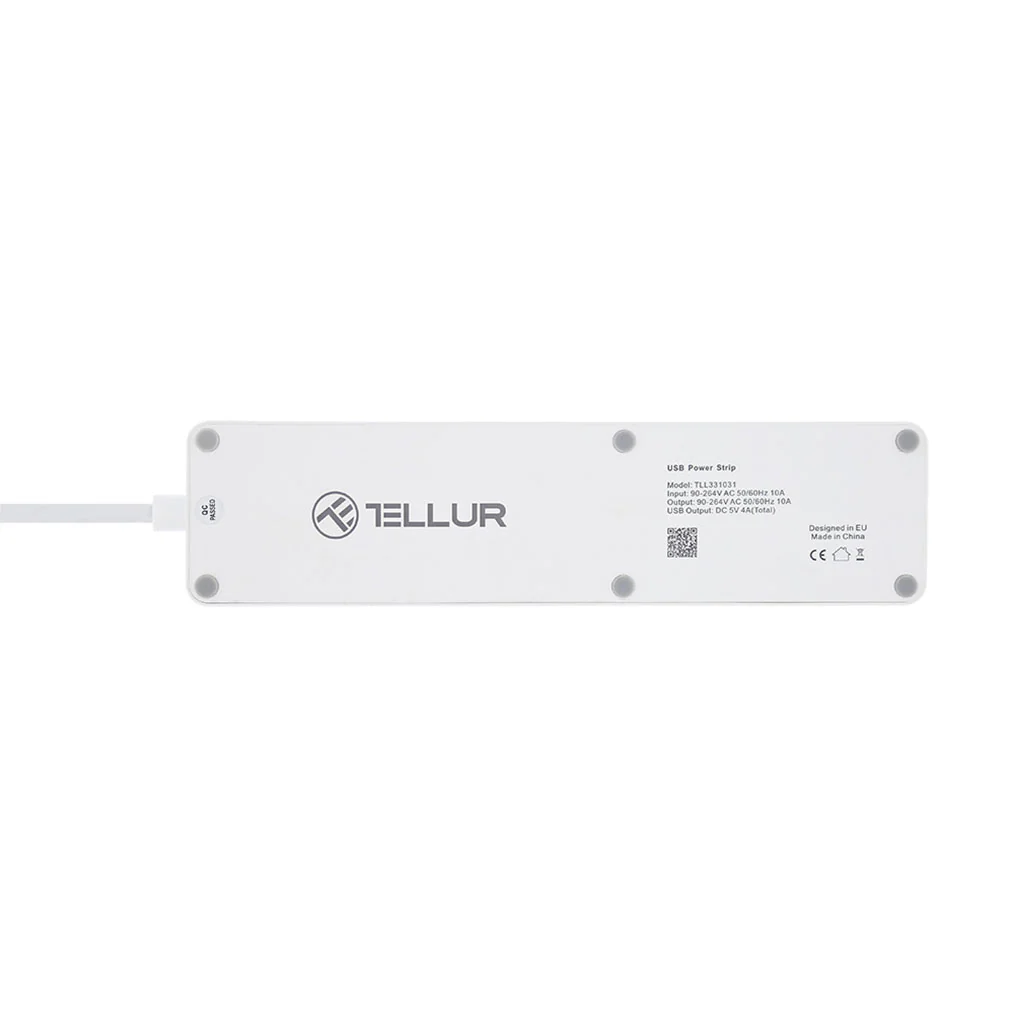 Tellur WiFi Smart Power Strip - 3 Outlets, 4 USB Ports, 2200W, 10A - Image 3