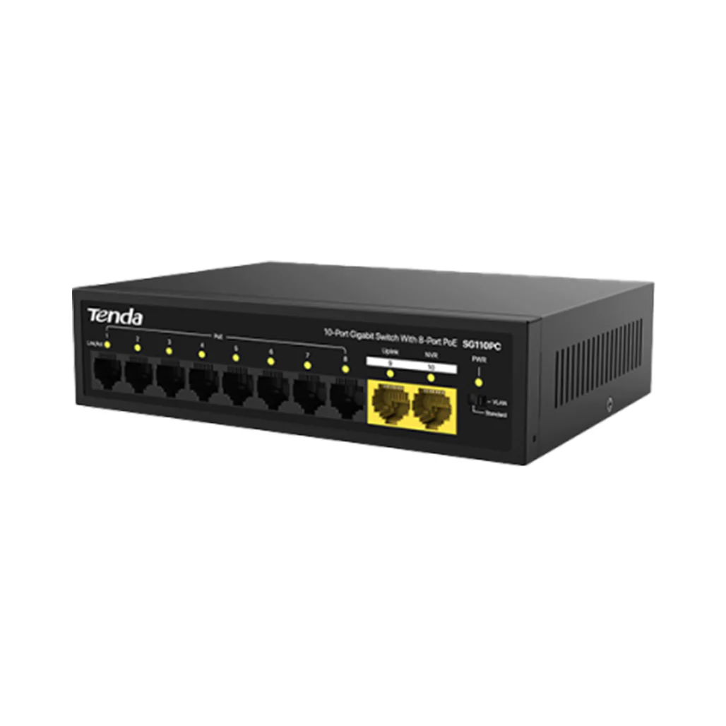 Tenda SG110PC 10-Port Gigabit Smart PoE Switch – 8 PoE Ports + 2 Uplinks for Gigabit Networks - Image 2