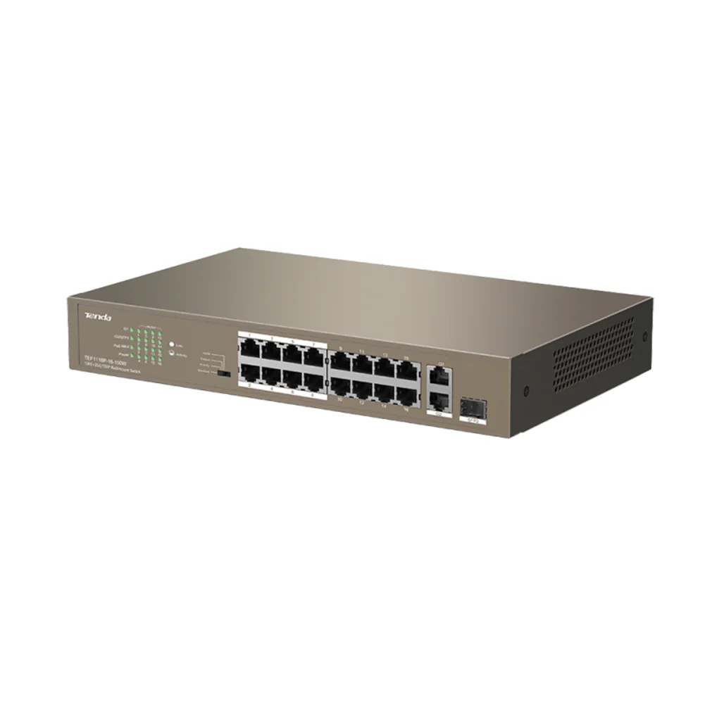 Tenda TEF1118P-16-150W 18-Port Smart PoE Switch – 16 PoE Ports + 2 Gigabit Uplinks + SFP - Image 2