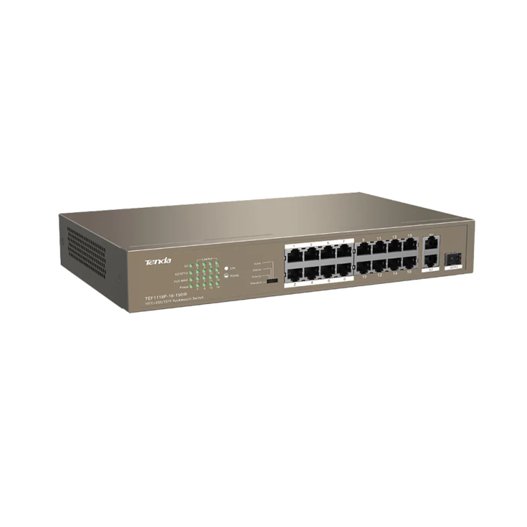 Tenda TEF1118P-16-150W 18-Port Smart PoE Switch – 16 PoE Ports + 2 Gigabit Uplinks + SFP - Image 4