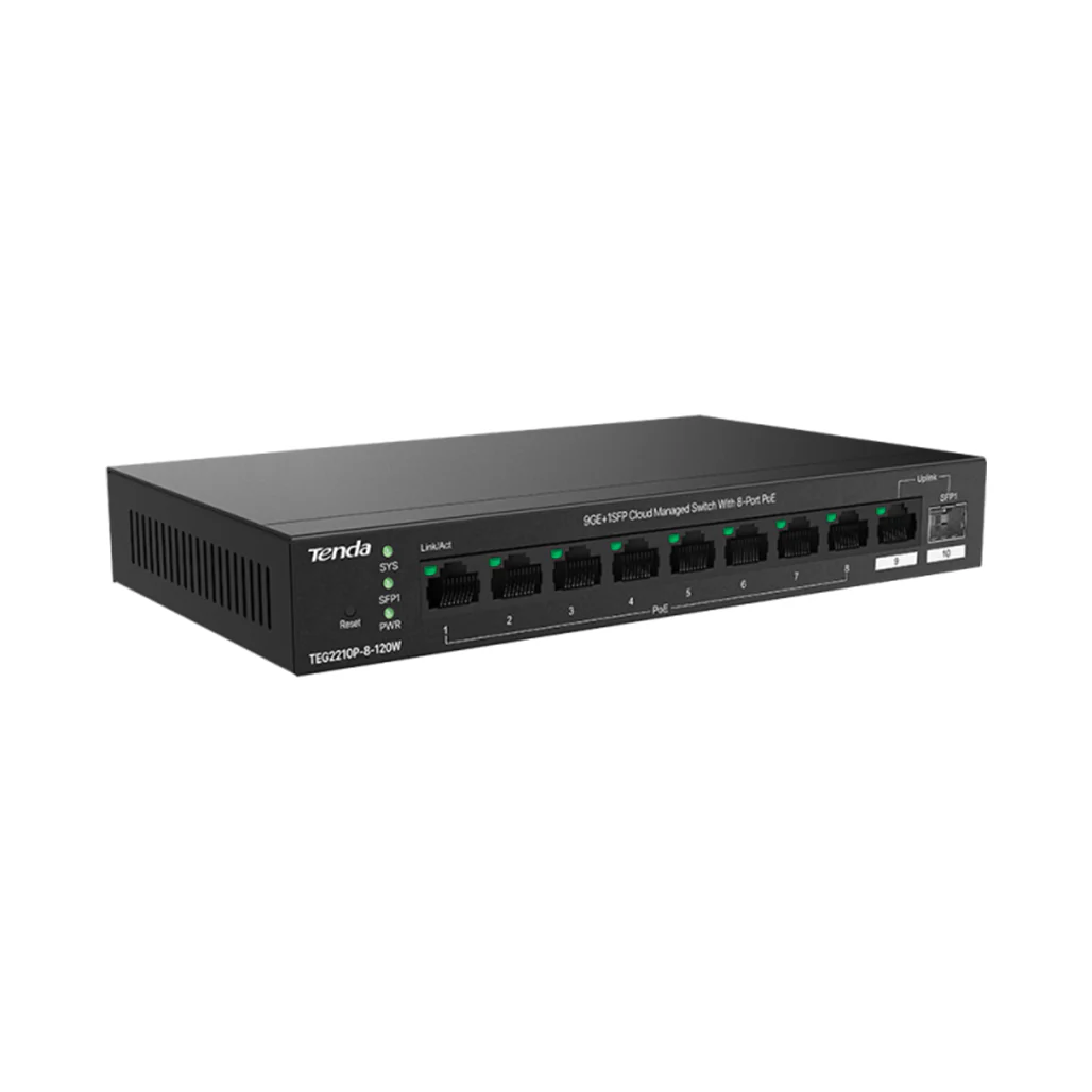 Tenda TEG2210P-8-120W 10-Port Gigabit Cloud-Managed PoE Switch – 8 PoE Ports + SFP Uplink - Image 4