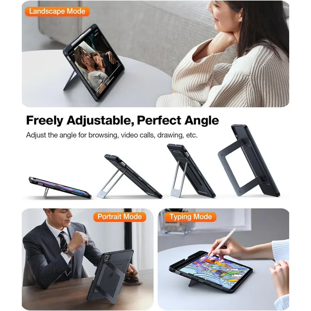 Torras Ostand Case for iPad Air 5th Generation | Adjustable Dual Stand, Pencil Holder, Military-Grade Protection - Image 2