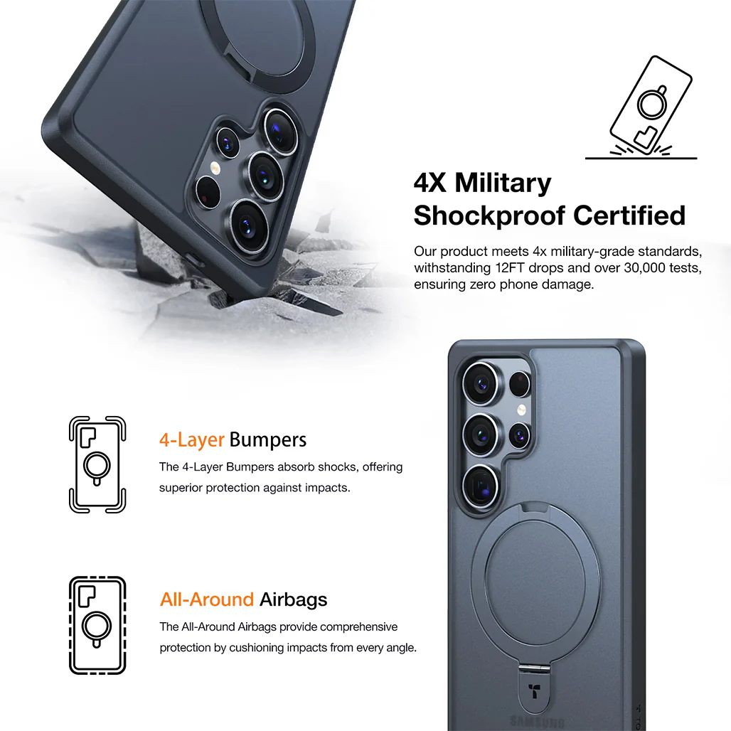 Torras Ostand for Samsung S25 Ultra – Magnetic Kickstand Case with 8ft Drop Protection - Image 3