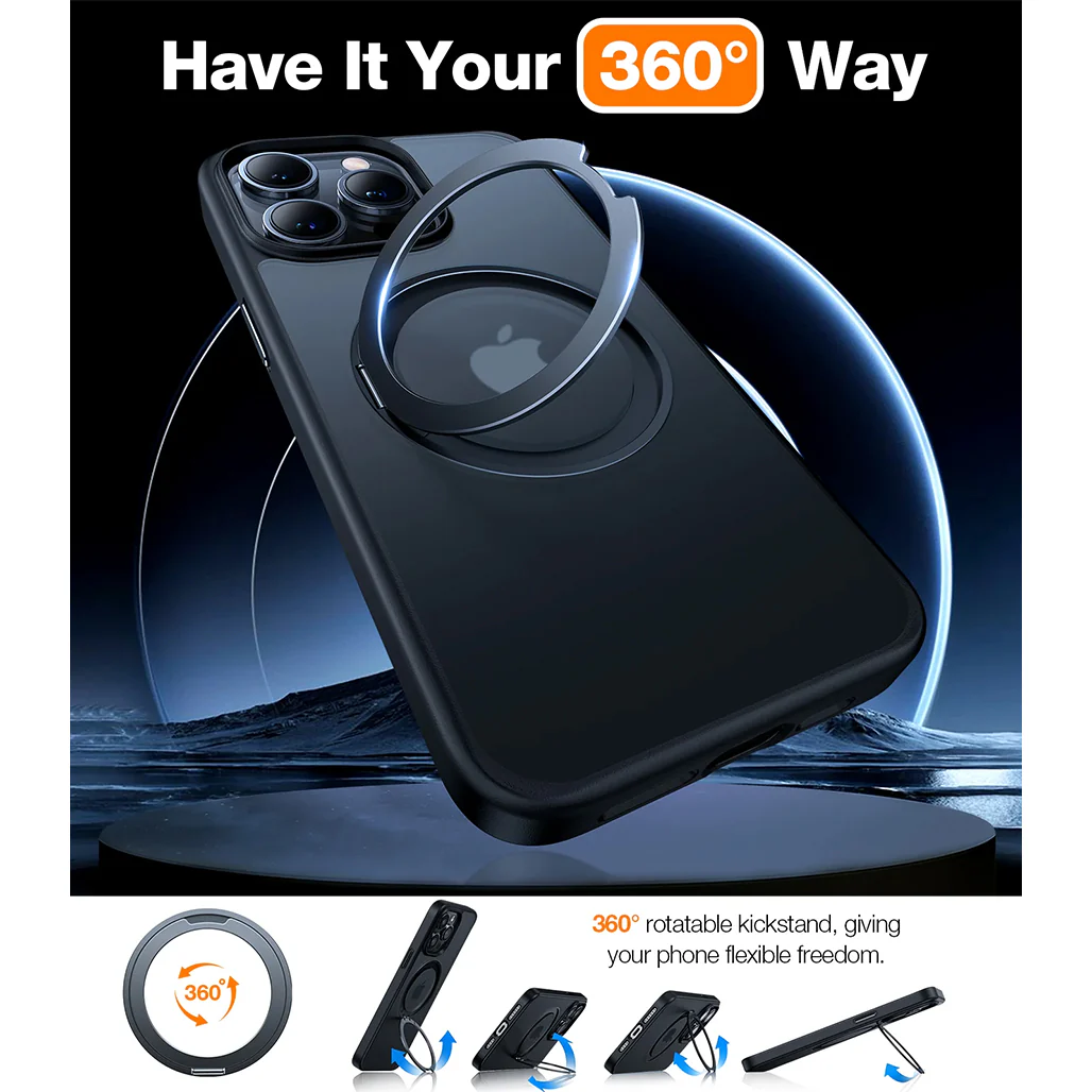 Torras Ostand R iPhone 15 Pro Max Case with 360° Rotating Stand & MagSafe | Military-Grade Protection - Image 3