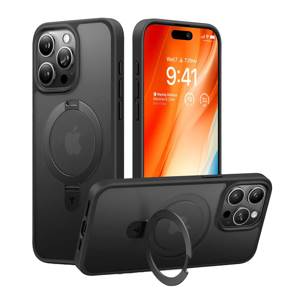 Torras UPRO Ostand Black MagSafe Case for iPhone 15 Pro – 360° Kickstand with Enhanced Protection and Fast Wireless Charging