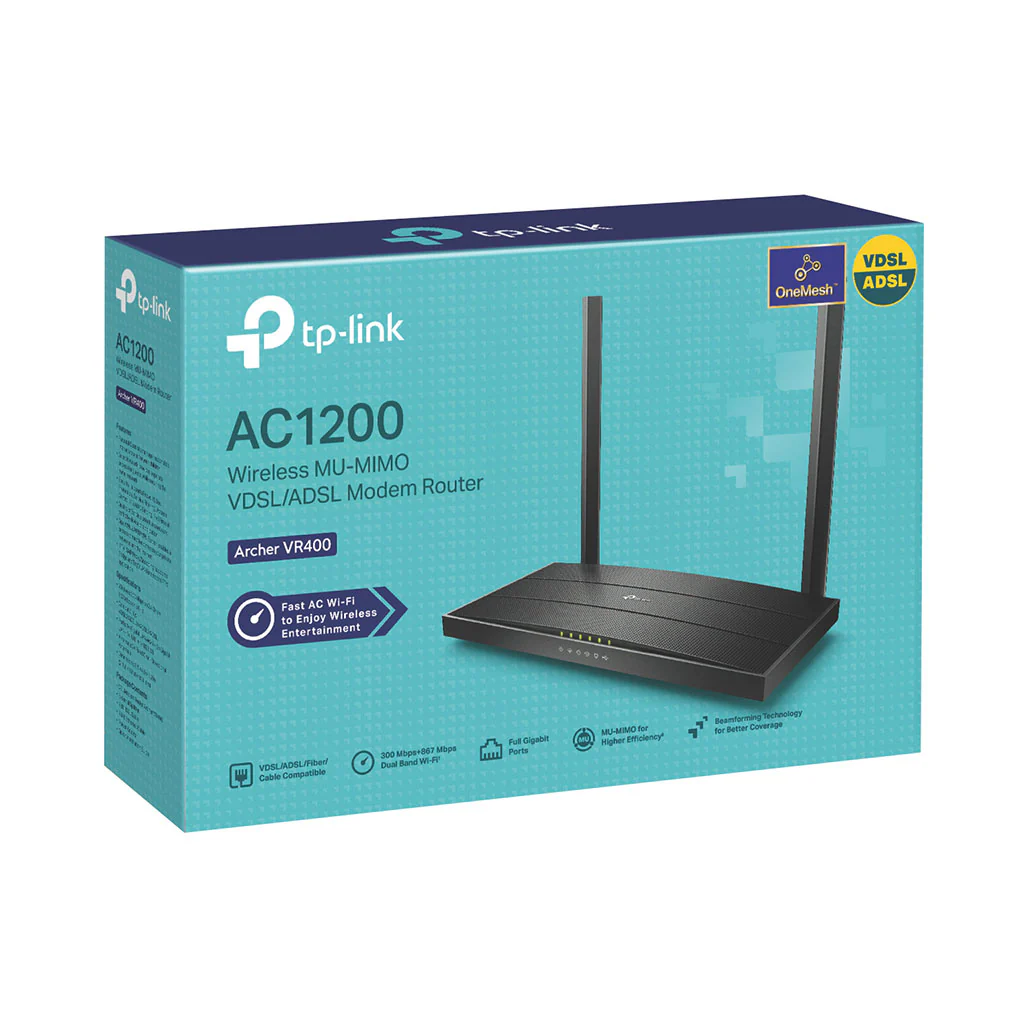 TP-Link AC1200 Archer VR400 Wireless MU-MIMO VDSL/ADSL Modem Router