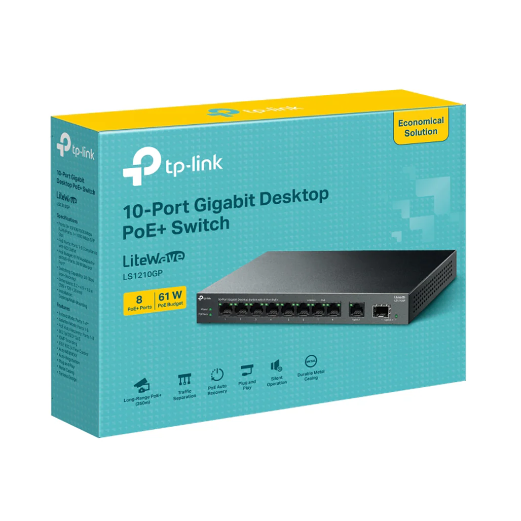 TP-Link LS1210GP - 10-Port Gigabit Desktop Switch with 8-Port PoE+ - Image 4
