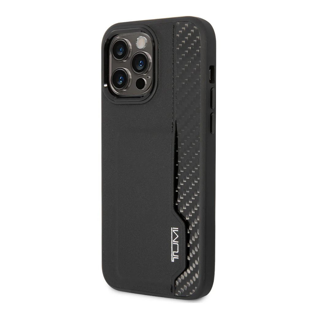 Tumi HC Leather & Shiny Carbon Fiber Case With Vertical Card Slot For iPhone 14 Pro - Image 2