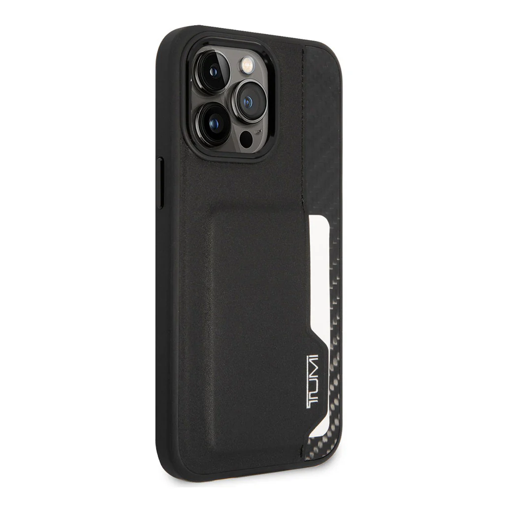 Tumi HC Leather & Shiny Carbon Fiber Case With Vertical Card Slot For iPhone 14 Pro - Image 3