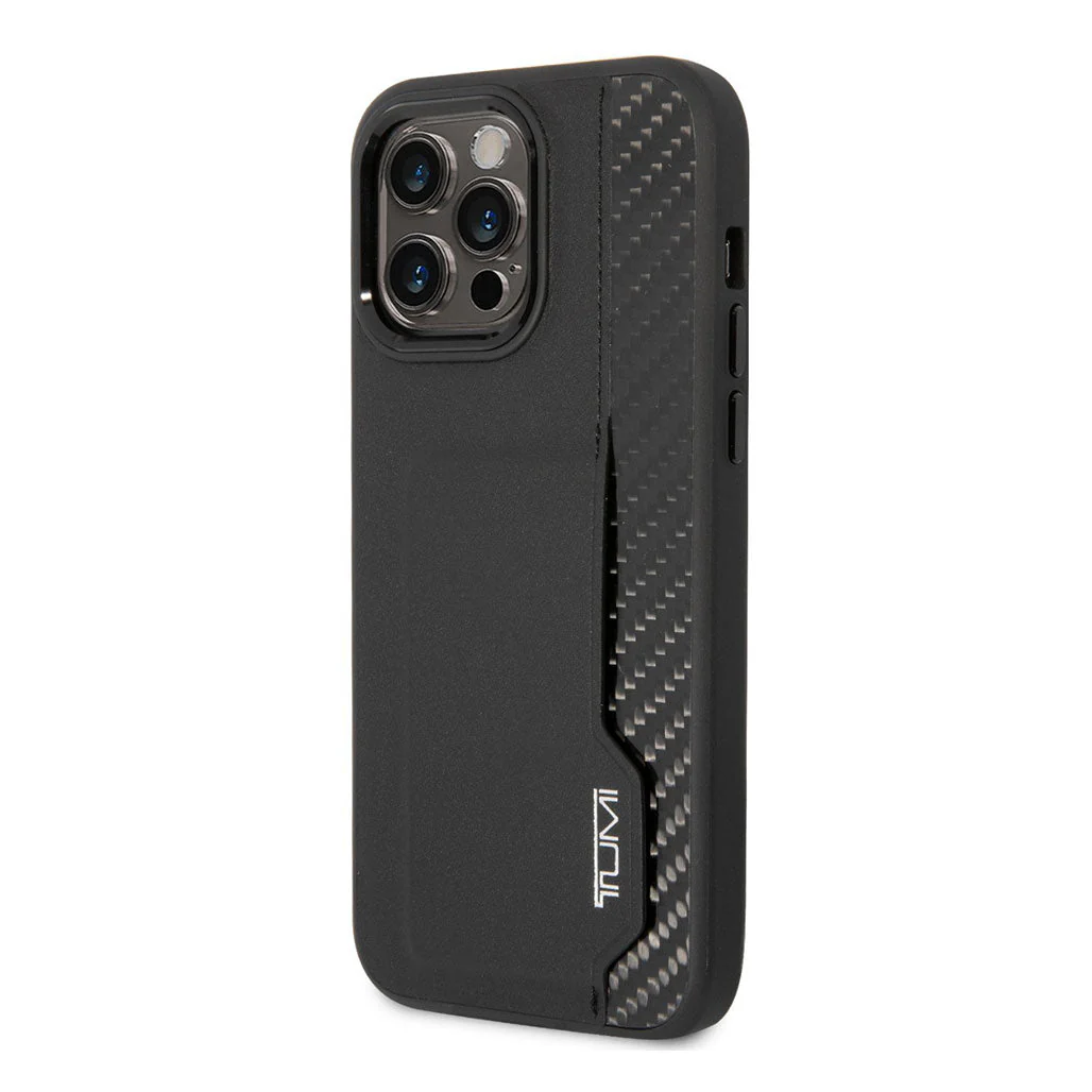 Tumi HC Leather & Shiny Carbon Fiber Case With Vertical Card Slot For iPhone 14 Pro Max - Image 2