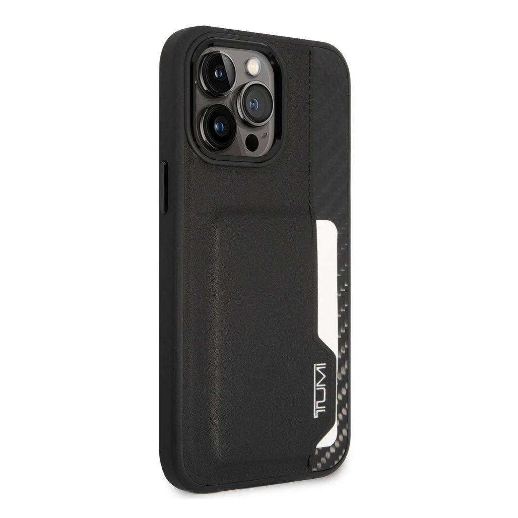 Tumi HC Leather & Shiny Carbon Fiber Case With Vertical Card Slot For iPhone 14 Pro Max - Image 3