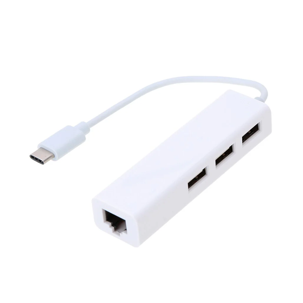 Type-C Ethernet Adapter with 3-Port USB Hub - High-Speed Connectivity Solution