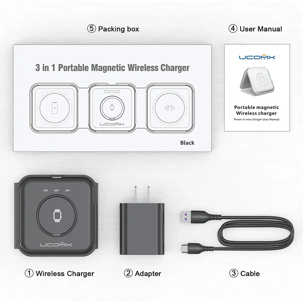 UCOMX Nano 3-in-1 Foldable Wireless Charging Station - Efficient and Versatile Charging Solution - Image 3