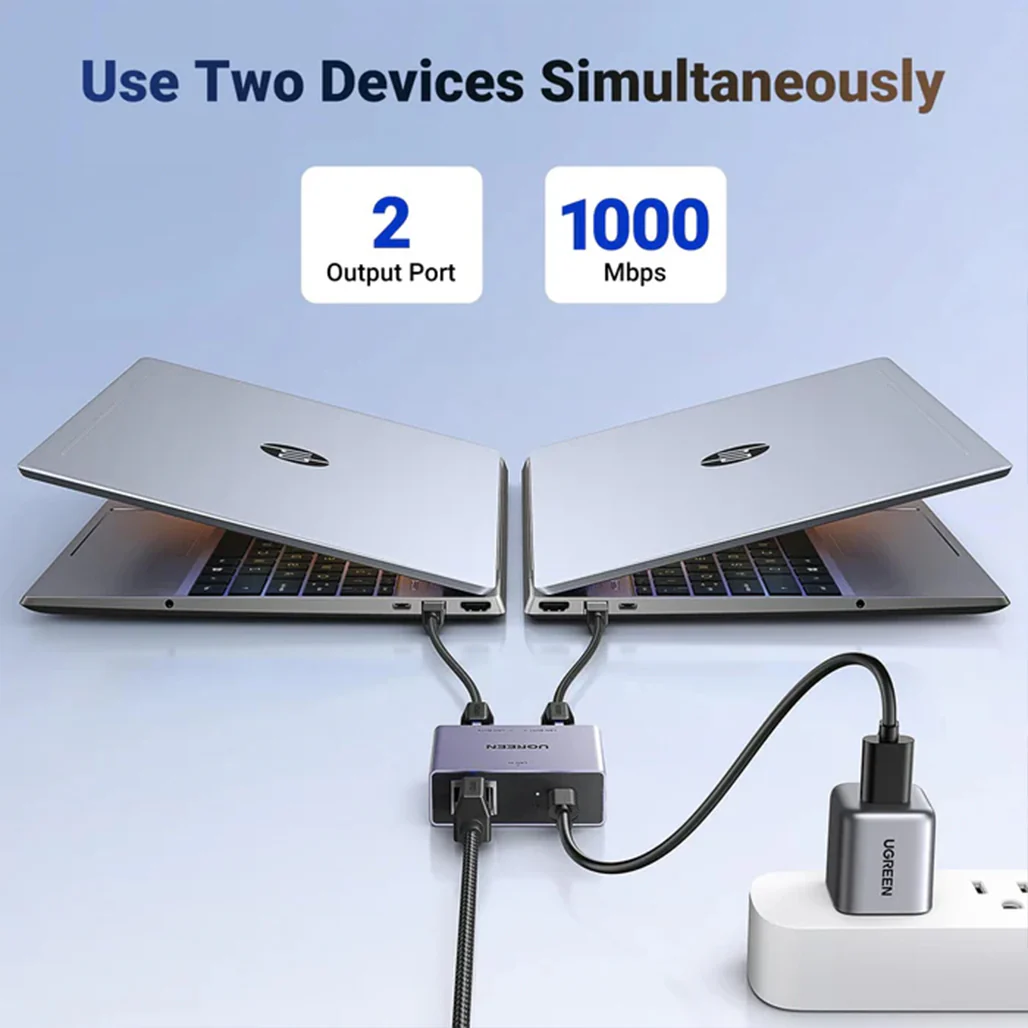 UGREEN 1 to 2 Gigabit Ethernet Splitter – High-Speed 1000Mbps LAN Adapter for Stable Network Connection - Image 2