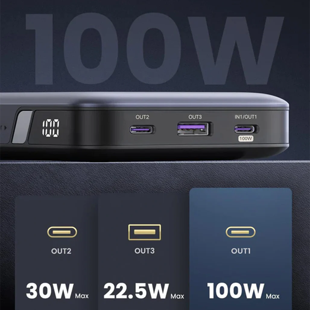 UGreen 100W 20000mAh Power Bank | Fast Charge 3 Devices, High-Speed Recharge, LED Display - Image 2