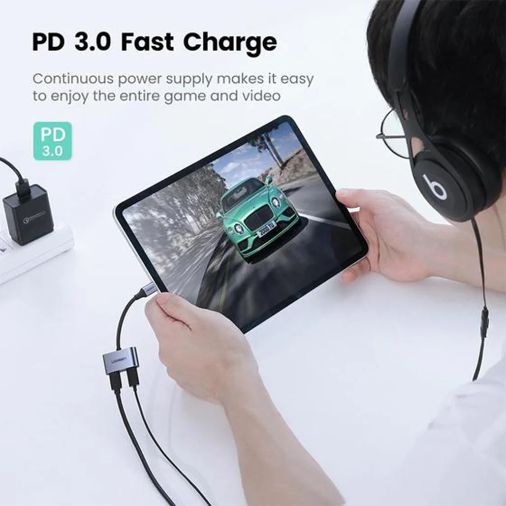 UGreen 2-In-1 USB-C To Headphone & Charger Adapter | 60W PD Quick Charging | Aluminum & TPE | 60165 - Image 3