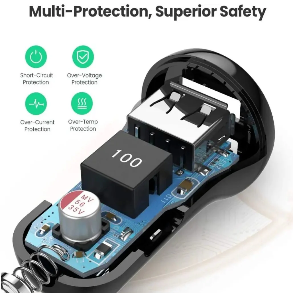Ugreen 24W Dual USB Car Charger 4.8A Fast Charging Adapter - Image 2