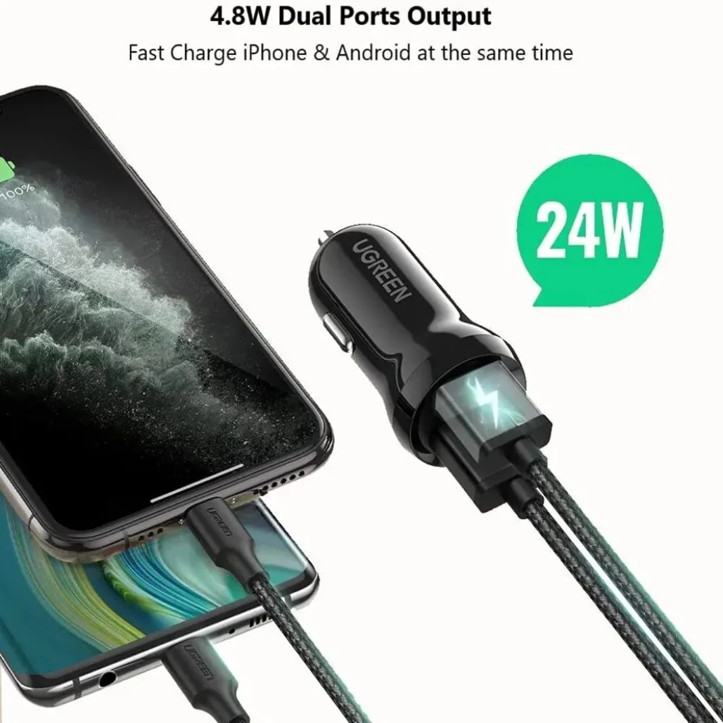 Ugreen 24W Dual USB Car Charger 4.8A Fast Charging Adapter - Image 3