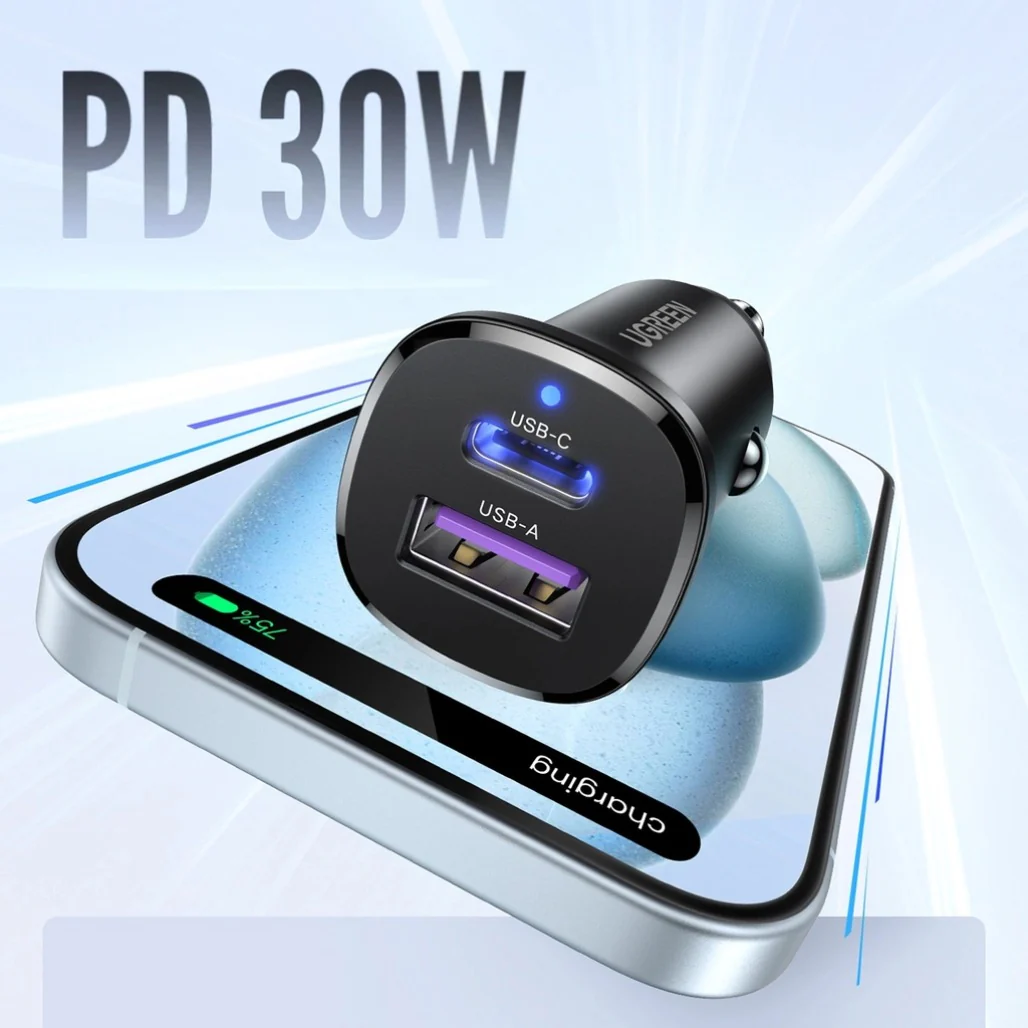 Ugreen 25845 Car Charger USB-C USB-A 30W - Image 4